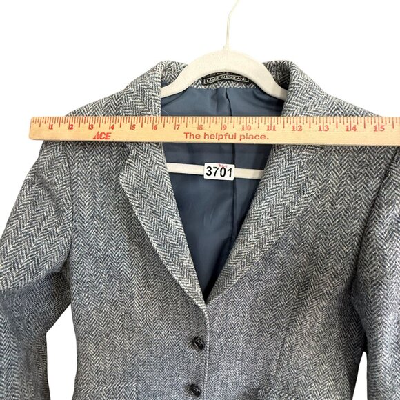 Harris Tweed Herringbone Wool 100% Single-Breasted Blazer Sport Coat Womens Gray - Picture 11 of 11